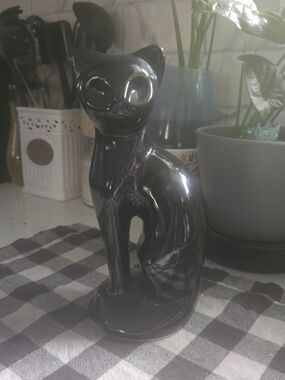 Vintage Mid-Century Modern (MCM) Black Cat Ceramic Figurine